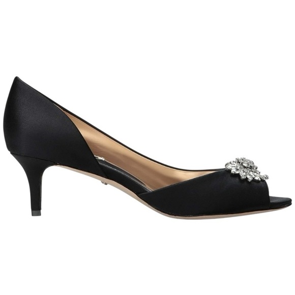 NIB Badgley Mischka Macie Black Satin Pump Half d'Orsay Crystal Vamp - Size 8.5 - Picture 8 of 15